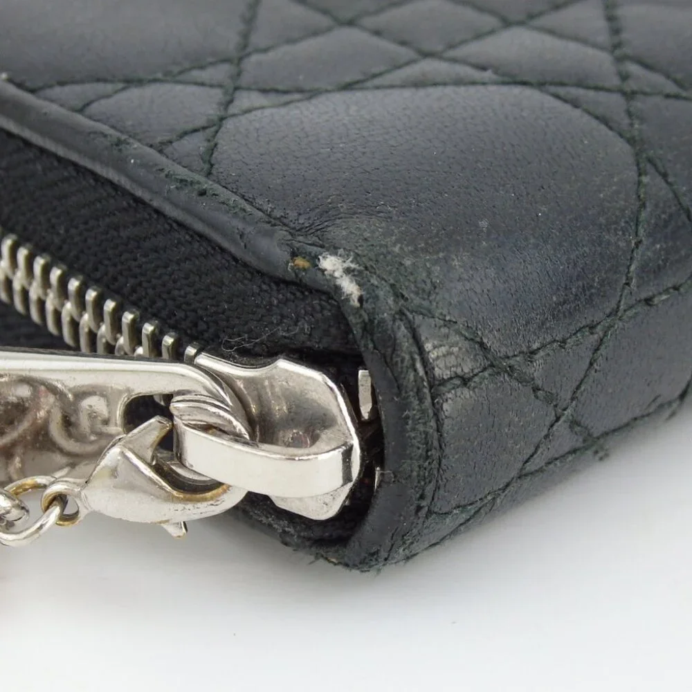 Authentic Christian Dior 25MA 1123 Lady Dior Cannage Stitch Zip Around purse